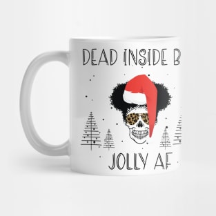 Funny Afro Skull Christmas Hat - Dead Inside But Jolly AF Christmas Skeleton - Christmas Skull Messy Bun Mug